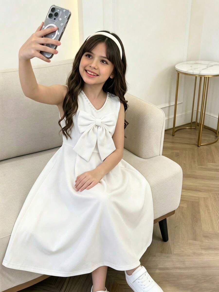 Tween Girl Red Solid Sleeveless Homecoming Dress Halloween Outfit Fall Style US Fall Style - White - View 1