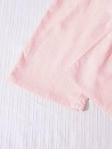 SHEIN 青少年女孩度假波希米亞圖騰花卉細肩帶上衣（扭結設計）+ 寬鬆直筒長褲，梭織上衣套裝，適合夏季旅行、度假與日常穿著 - 粉色 - 查看 5