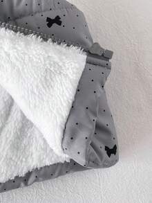 SHEIN Playful Pals 1件女嬰灰色蝴蝶結印花拉鍊加厚小立領無袖棉服背心，可愛休閒韓風棉墊背心外套，適合冬季日常外出或室內場合，百搭穿搭 - 灰色 - 查看 6