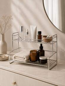 Zazumi Tier Polished Carbon Steel Bathroom Counter Organizer Rack,Vanity Perfume Display Stand For Bedroom Sink Tabletop, Space-Saving Apartment Bathroom Accessory, Practical Housewarming Gift For Cosmetic & Toiletry Neat Storage - default - View 6
