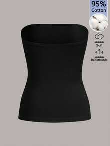 SHEIN BASICS Women's Solid Color Fitted Versatile Daily Wear Tube Top - Black - View 2