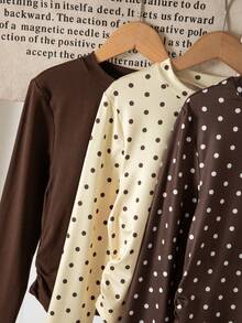 3pcs Tween Girls T-Shirt Crew Neck Long Sleeve Slim Fit Polka Dot Contrast Color Pattern 3pcs Set Top Casual Everyday T-Shirt Autumn - Multicolor - View 8