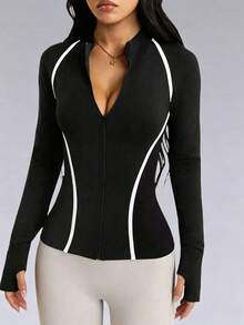 Dewbera Dewbera Women's High Elasticity Seamed Sports Jacket - Black - View 2