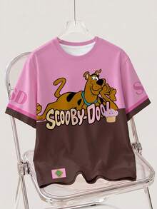 SCOOBY-DOO X SHEIN Women's Letter Print Short Sleeve T-Shirt All-Over -DOO - White - View 1
