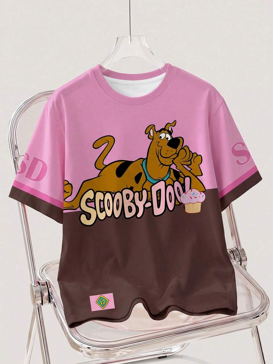 SCOOBY-DOO X SHEIN Women's Letter Print Short Sleeve T-Shirt All-Over -DOO - White - View 1