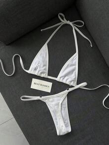 Swim Vcay Solid Color Lace Two-Piece Swimsuit For Beach Vacation - White - View 2
