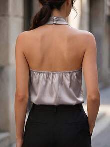 SHEIN Clasi 優雅拼色通勤約會女款襯衫 春夏舒適面料 - 灰色 - 查看 2