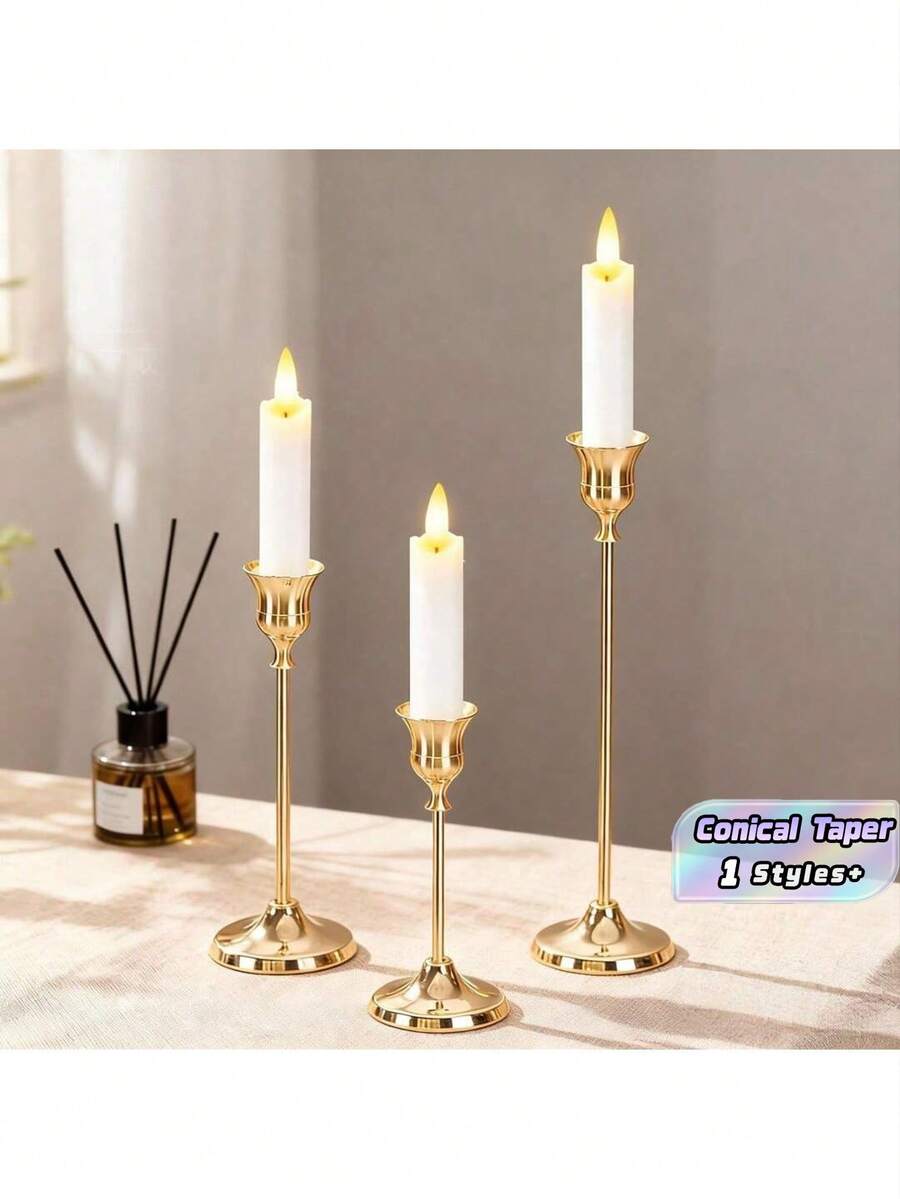 30Pcs Iron Conical Taper Candle Holders, Decorative Tabletop Pillar Candlestick Stands For Wedding Restaurant Party Fireplace, Metal Candle Centerpiece Decor For Home Holiday Festival Indoor Table Ornaments - Gold - View 1