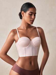 Veilyse Áo croptop cúp ngực không dây màu be dành cho nữ - Dây đeo có thể tháo rời, thích hợp mặc đi nghỉ mát. - Màu be - Xem 4