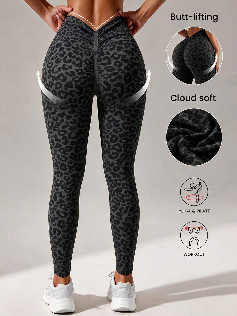 Slayform Slayform 1pc Regular Long Pants/Butt Lift Design/Basic Style/Sports Long Pants/Black Grey Leopard Print/Fitness/Yoga Seamless - Multicolor - View 1