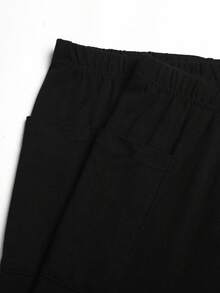 SHEIN Girlism 青少年女孩黑色緊身褲，舒適休閒日常街頭風，健身夏季款 - 黑色 - 查看 4