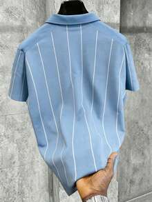 Manfinity Hypemode Men's Casual Daily Commute Letter & Stripe Print Contrast Color Loose Fit Polo Shirt, Summer - Multicolor - View 2
