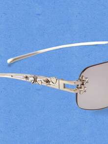 Popjeli Y2K Millennium Wind Four-Pointed Star Rivet Frameless Sunglasses, Cold Silver Metal Hollow Thin Temple Light Gray Pieces, Niche Heavy Industry Metal D - Silver - View 9