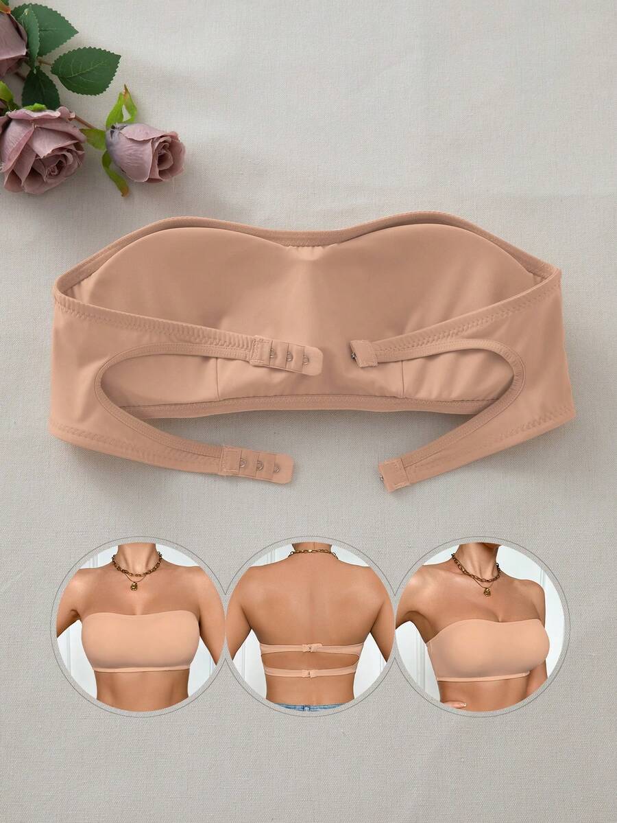 SHEIN Bralette And Wireless Bra With Padding, Straight Band - Khaki - View 1