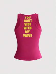 ROMWE Women's Y2K Subculture Letter Print Tank Top - Hot Pink - View 2