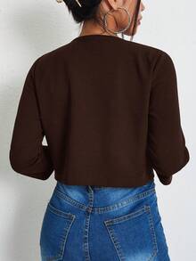 SHEIN Essnce 秋冬款純色開襟短版夾克 - 咖啡棕 - 查看 2