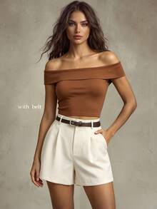 Franclia Women's Elegant 2 Pieces Set,Summer Bandeau Top And Shorts With Belt,All Shades Of Brown,Brunch Casual Office Wear Preppy Style Outfits - Brown - View 1
