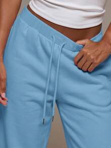 MUSERA Low Rise Adjustable Toggle Cropped Joggers Altitude Spring Summer Cute Vacation Holiday Airport Lounge Casual Everyday - Teal Blue - View 5