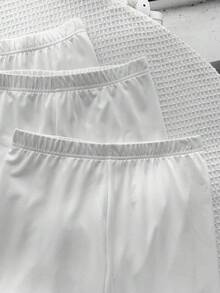 SHEIN LMoss 青少女女孩多件裝純色針織騎行緊身褲 - 白色 - 查看 4