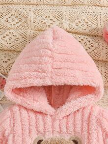 SHEIN Souflis 2pcs/Set Baby GirlPink Fleece Lined Thick Hooded Bear Embroidery Long Sleeve Leggings Pants Cute Casual Fashion Korean Style Warm Plush Outfit, Suitable For Winter Daily Outings Or Indoor Occasions Versatile Wear - Multicolor - View 5