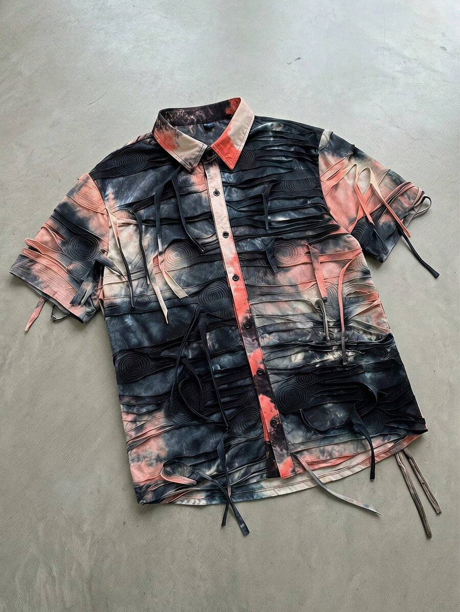 ROMWE MEN Camisa holgada con efecto desgastado estilo Wasteland para hombre - Multicolor - View 1
