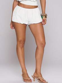 MUSERA Shorts mini blancos con efecto globo, fruncidos y abullonados - Blanco - Ver 3