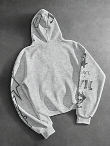 ROMWE MEN Street Life Men's Racing Functional Sports Style Tree Shadow Print Street Loose Fit Hoodie - Multicolor - View 4
