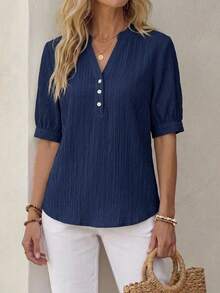EMERY ROSE Women's Textured Fabric Blue Shirt, Versatile For Work, Commuting, Casual, Teacher, Back To School Season - Blue - View 7