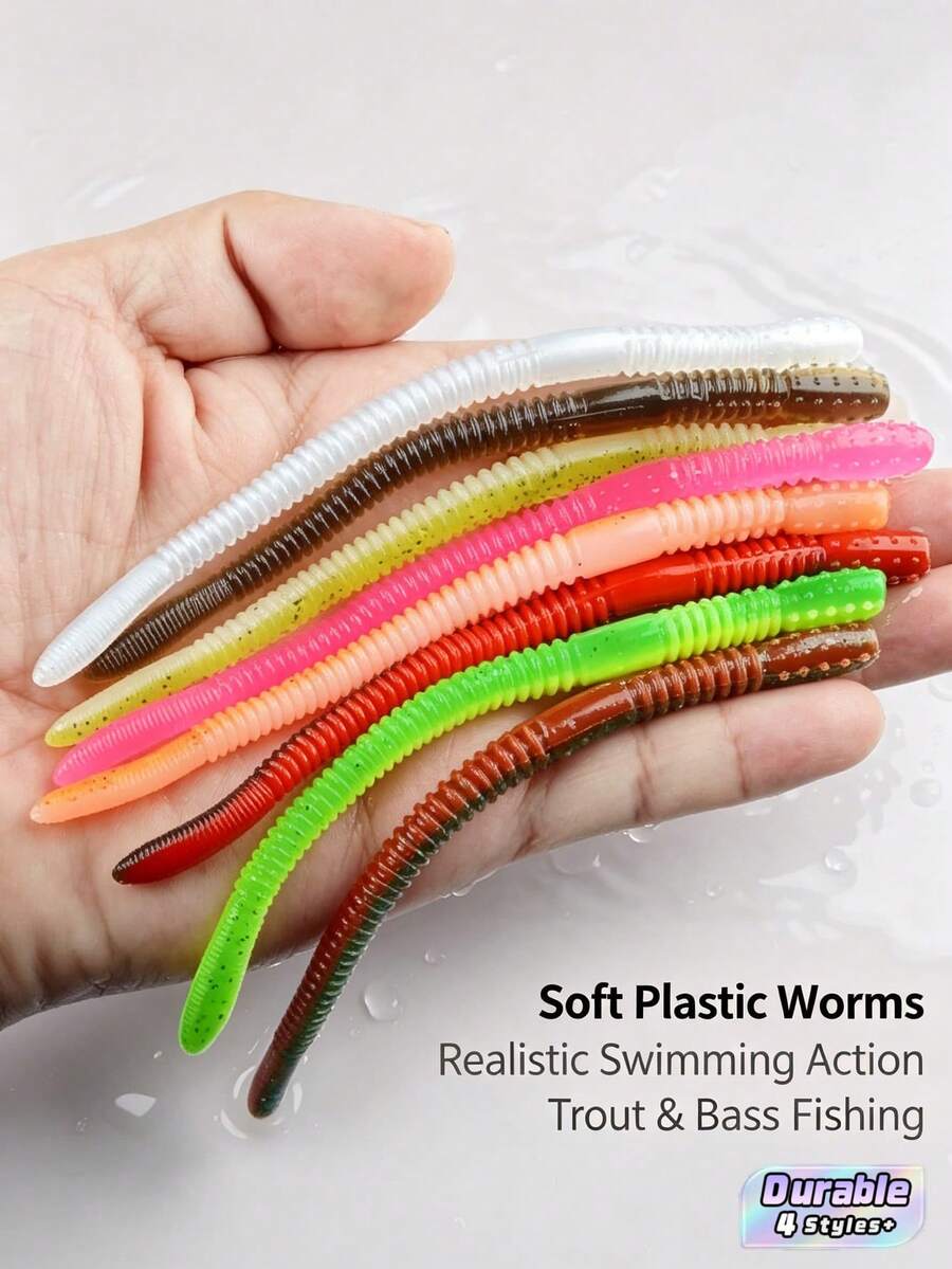 10/30/50/100Pcs Senko Worms For Bass Fishing, Salt Impregnated Soft Plastic Stick Baits, Wacky Rig Texas Rig Ned Rig Finesse Stick Worm Lures, Slow Sinking Artificial Soft Worms For Freshwater Saltwater Largemouth Smallmouth Bass - multicolor - View 1