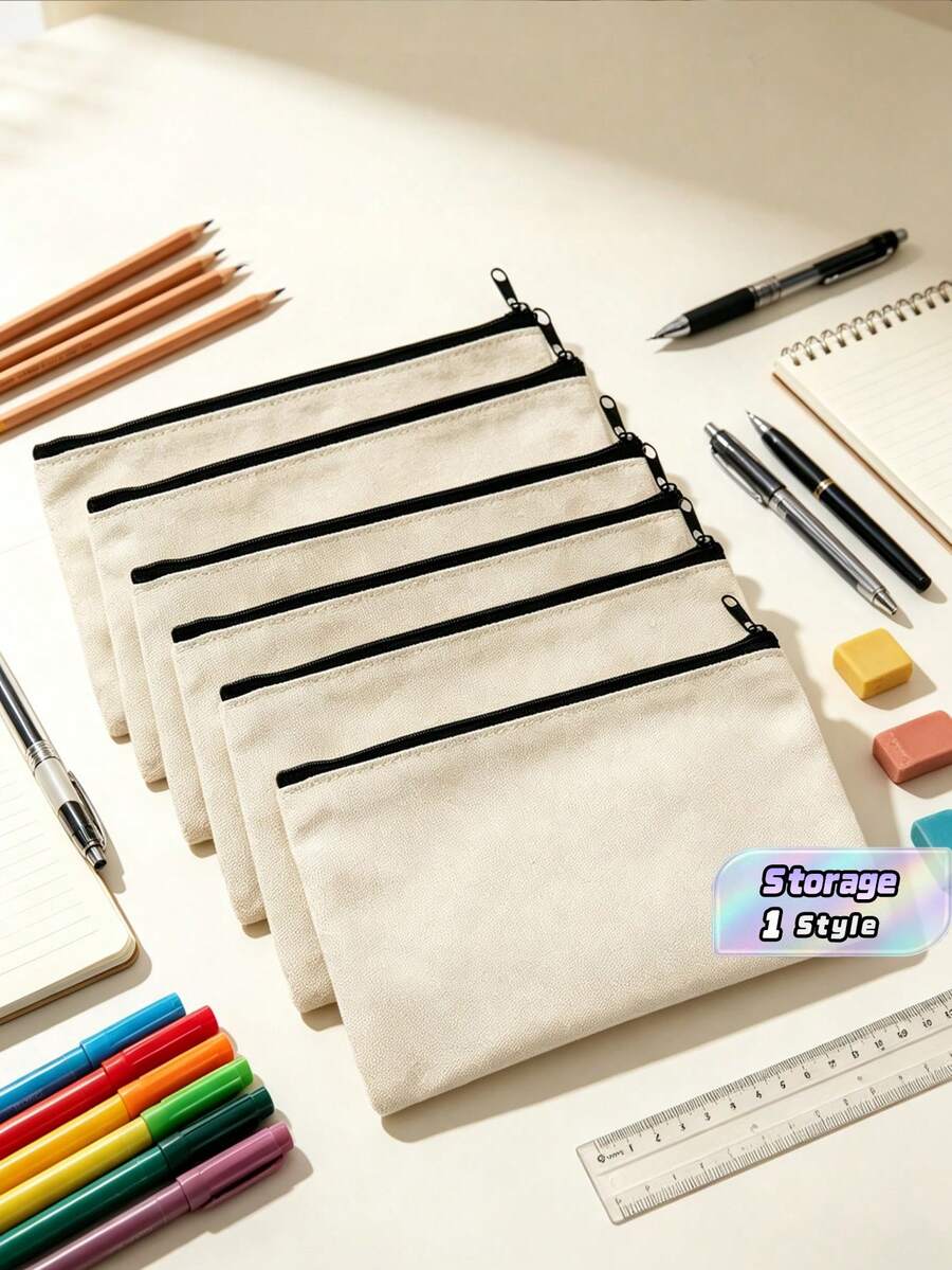 10/20pcs/30pcs Blank Canvas Zipper Bag Bulk Pack, Makeup Bag Pencil Box, Suitable For Cosmetics And Diy Handicrafts - multicolor - View 1