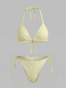 Swim Mod Bikini 2 Potong Warna Kuning untuk Wanita Ukuran Besar, Perlengkapan Penting untuk Liburan Musim Panas di Pantai - Kuning - View 6