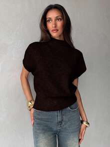 Aloruh Women's Fashion Street Minimalist Knit Top For Daily Wear.Autumn And Winter - Coffee Brown - View 7