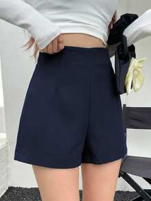 DAZY Women's Solid Color High Waist Casual Versatile Daily Wear Shorts - Navy Blue - View 7