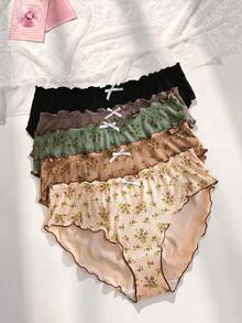 PetitDoll Paquete de 5 bragas con volantes y estampado floral dulce para mujer de talla grande - Multicolor - Ver 1