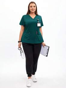 TaskEZ Scrub Tops For Women - Sweetheart V-Neck Scrub Top ,Women Short Sleeve V-Neck Nurse Uniform - Green - View 7