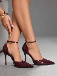 CUCCOO SZL Sepatu hak tinggi wanita dengan bagian belakang tertutup dan lapisan mengkilap, simpel dan bergaya untuk bepergian. - Burgundy - View 5