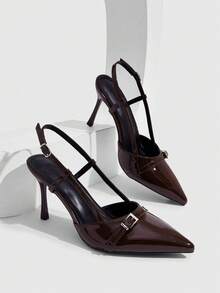 CUCCOO SZL Pointed Stiletto High Heels, Simple Glossy Design, Suitable For Commuting, Dating, Parties, Weddings And Other Occasions To Wear - Brown - View 1