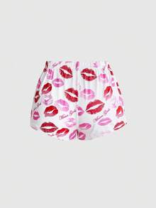 Mean Girls | ROMWE Set Piyama Kasual Wanita: Camisole dan Celana Pendek dengan Motif Logo Bibir di Seluruh Permukaan - Putih - View 6