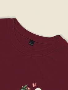 Resyla Women's Cartoon Pattern Casual Versatile Daily Wear Top - Burgundy - View 3