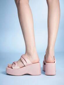 Sugerpunk Ladies, Spike Buckles, Lame-Heeled Platform Sandals. - Pink - View 6