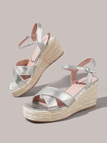 Styleloop Women's Hemp Rope Straw Weave Wedge Heel Gold Ankle Strap Women's Wedge Heel Sandals Hemp Rope Shoes Pomessian Style Is Suitable For Going Out On Vaca - Gold - View 4