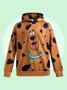 SCOOBY-DOO X SHEIN هوديي كرتوني يوحي بطبعة كلب دالماتي، للخريف، ملابس علوية بأكمام طويلة، مناسب للجنسين - بني - مشاهدة 3
