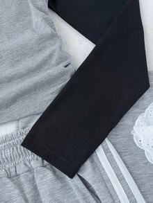 SHEIN Kaos Lengan Panjang Kasual Sehari-hari untuk Remaja Perempuan dengan Leher Bulat dan Lengan Raglan, Motif Huruf - MultiWarna - View 3