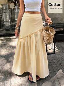 Siren Gaze Summer Vacation Casual Striped Long Skirt - Yellow - View 3
