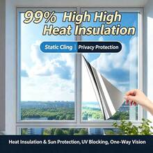 Película de Aislamiento Térmico Plateada de Doble Cara, Película de Protección Solar para Vidrio del Hogar, Bloqueo Fuerte de Rayos UV. Efecto Significativo de Sombreado y Enfriamiento, Diseño Transparente Unidireccional para una Vista Clara, Equilibrando Fácilmente la Protección y la Privacidad - 1PC - Ver 2