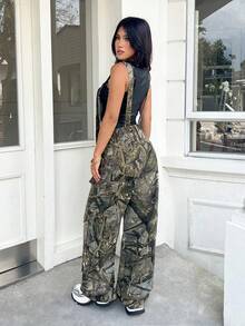Rivivi 女款全印花休閒街頭日常牛仔吊帶長褲 深綠色 夏季 - 彩色 - 查看 2