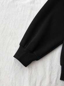 SHEIN Felpa casual grigia con tasche per ragazze pre-adolescenti, pullover multifunzionale a maniche lunghe, autunno/inverno - nero - Visualizzare 6