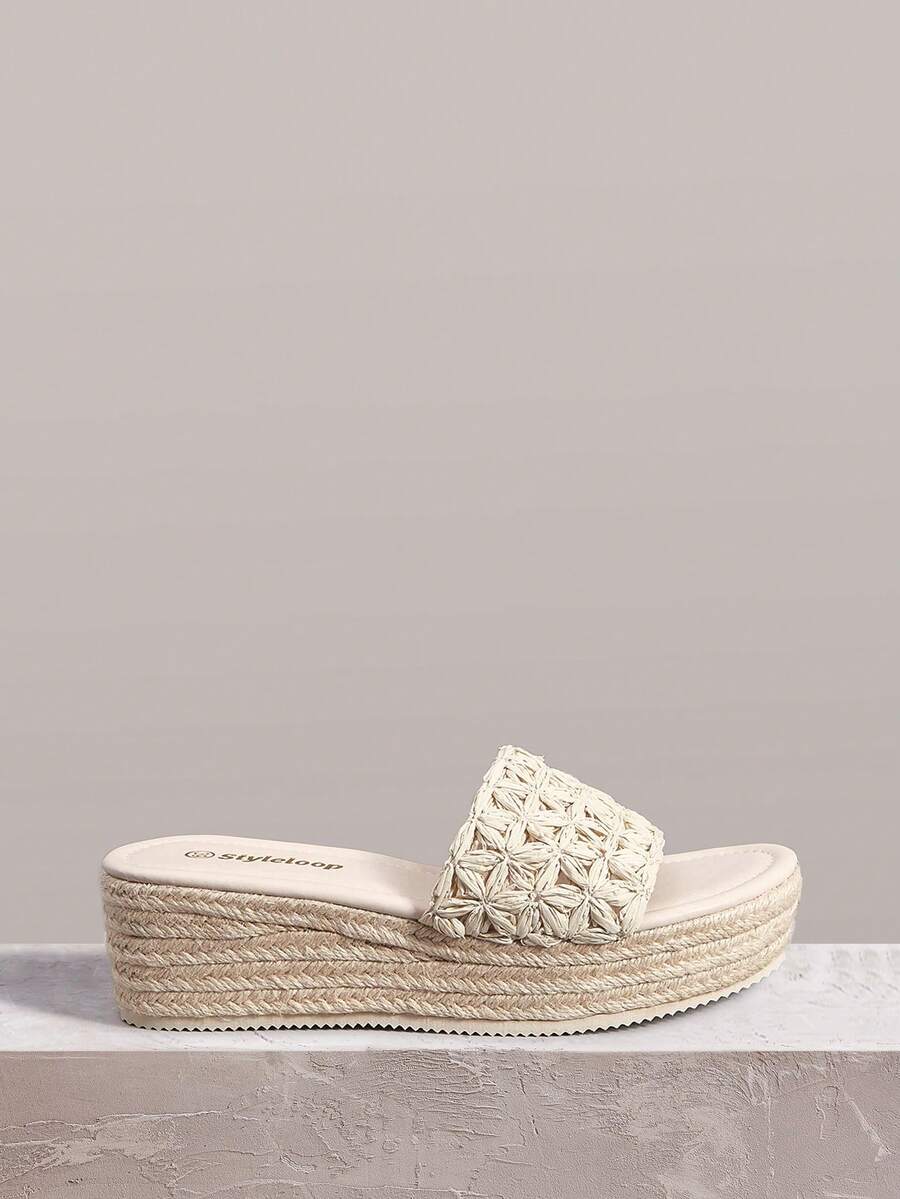 Styleloop Women's Platform Sandals, Upper Woven Straw Material Breathable And Empty Decoration, Bohemian Style, Holiday Atmosphere, Summer Wear, Travel - Apricot 15 - View 1