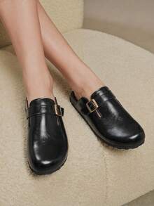 Solecia Closed Toe Mules, Metal Buckle, Workplace Commuting Thin Mules Shoes - Avocado black - View 8