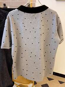 Resyla Polka Dot Digital Print Fashionable Minimalist Women's Polo Shirt, Gift For Friends - Light Grey - View 2